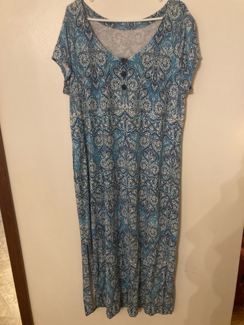 J. Jill Blue and White Printed Short-Sleeve Maxi Dress - Picture 9 of 13